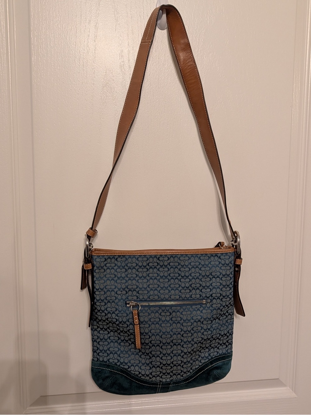 COACH Y2K Signature Jacquard Blue Logo Crossbody Purse - Picture 2 of 4